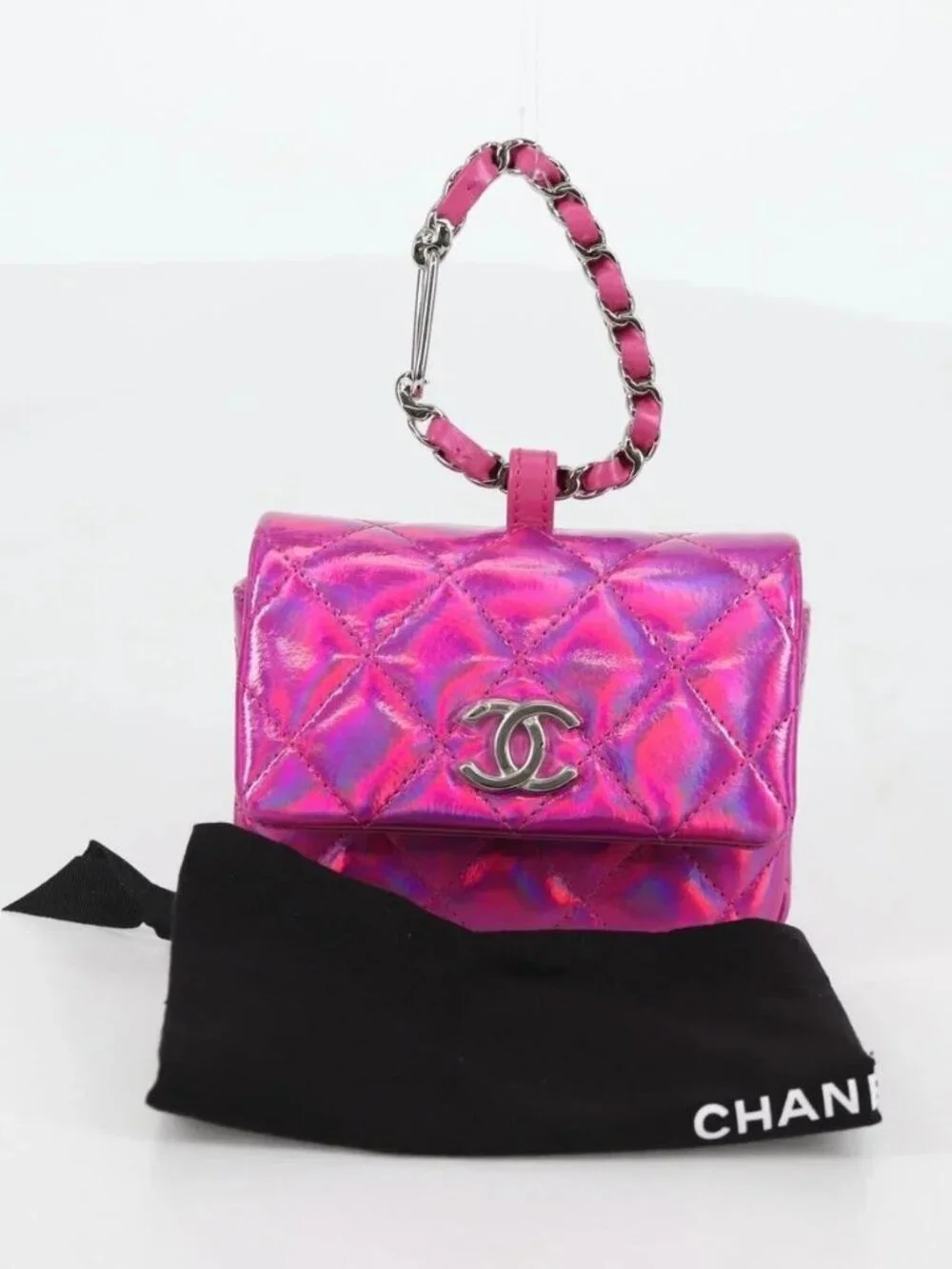 CHANEL Matelasse Pouch Patent leather Pink Silver CC Auth bs29324SM